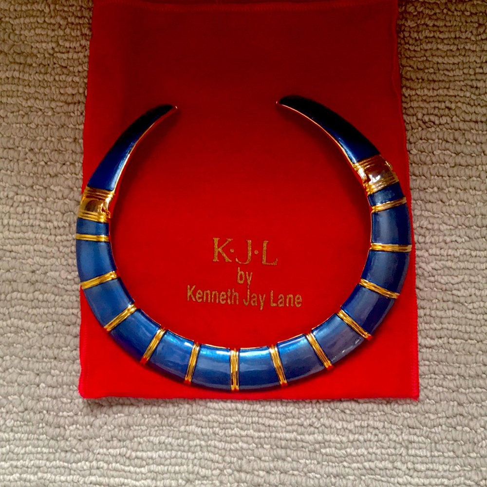 Kenneth Jay Lane blue and gold choker necklace